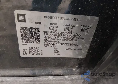 2019 GMC Acadia Denali z USA, uszkodzony, nr VIN 1GKKNXLS7KZ210498